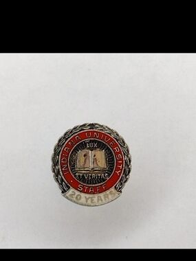 Rare Sterling Silver Indiana University 20 Year Staff Pin Screw Back Very Early